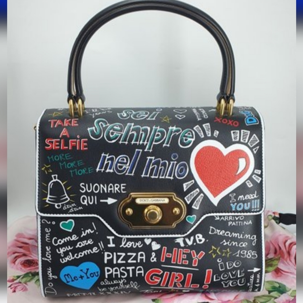 Black Leather DOLCE & GABBANA Multicolor Graffiti Crossbody Bag